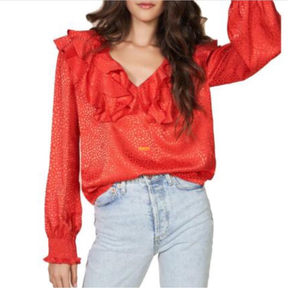 Hutch holiday red V neck blouse